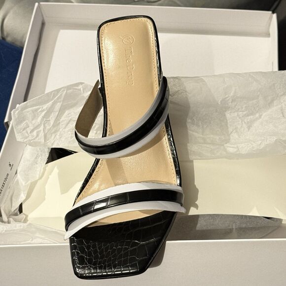 NWT The Drop Women's Avery Square Toe Two Strap High Heeled Sandal Sz 8.5 Black - Picture 10 of 14